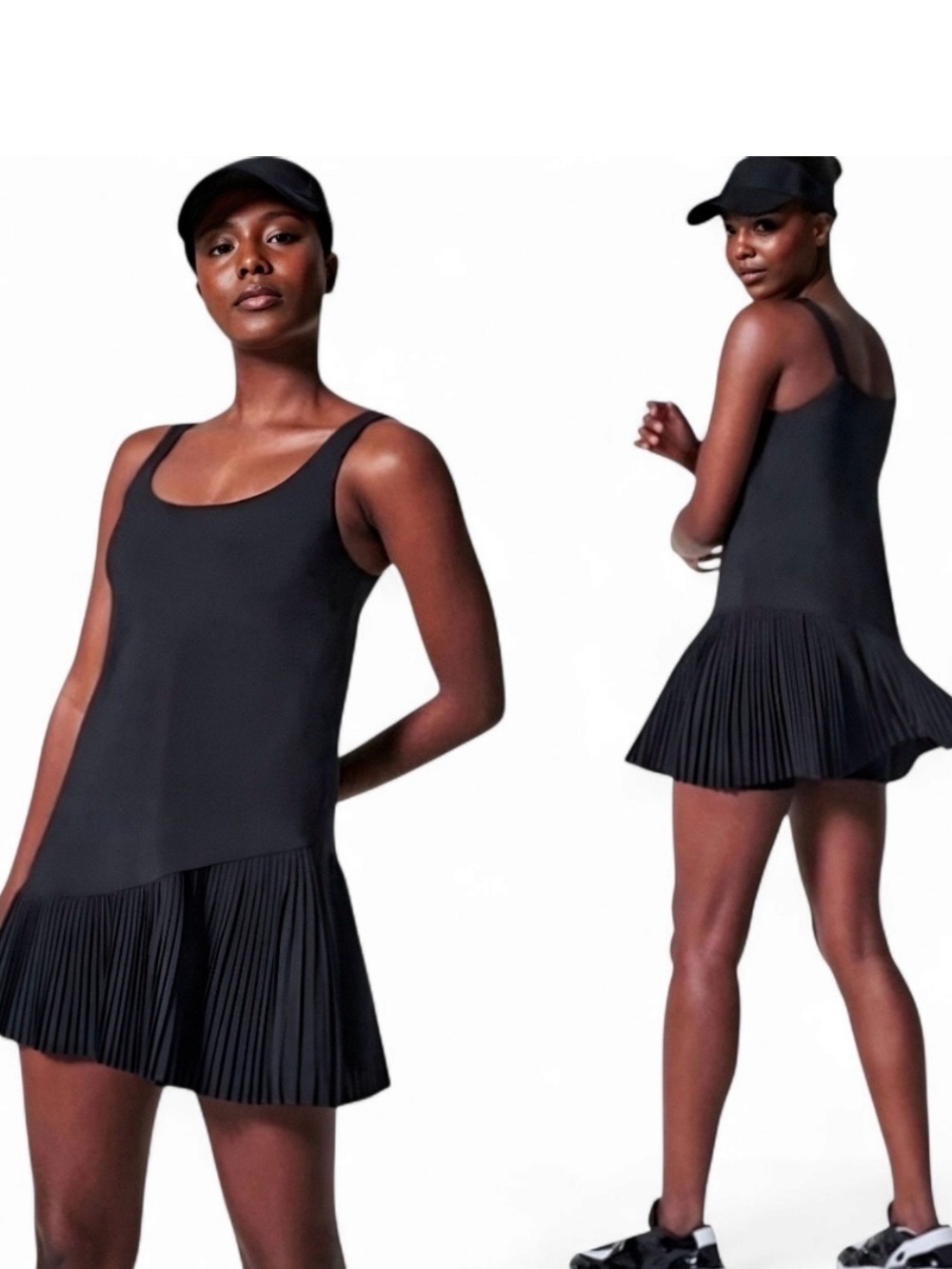 SPANX Yes, Pleats! Black Active Tennis Dress Built-In Shorts Pocket - Picture 2 of 6